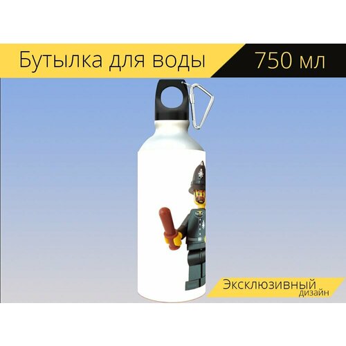 фото Бутылка фляга для воды "полиция, конструктор лего, полицейский" 750 мл. с карабином и принтом lotsprints