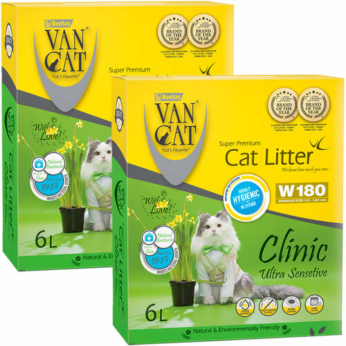 VAN CAT CLINIC ULTRA SENSITIVE наполнитель комкующийся для туалета кошек с антибактериальным эффектом коробка (5,1 + 5,1 кг) van cat комкующийся наполнитель с антибактериальным эффектом 6л коробка clinic ultra sensitive 5 1 кг 34804 2 шт