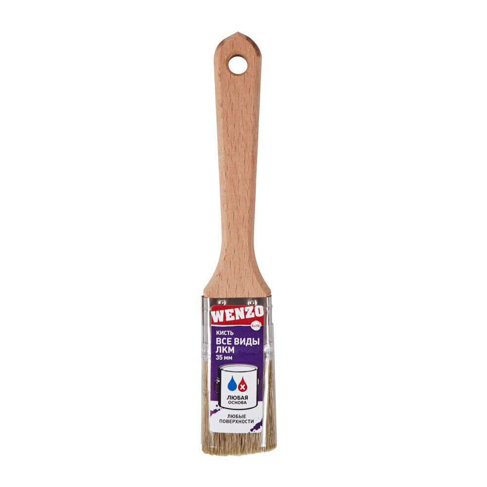Кисть плоская смешанная щетина деревянная ручка Wenzo Wood 35х12 мм для всех типов ЛКМ на любой основе