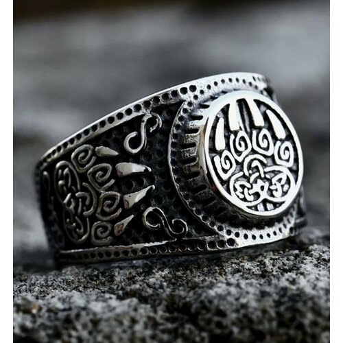 Славянский оберег печатка размер 18 серебристыйчерный 938₽