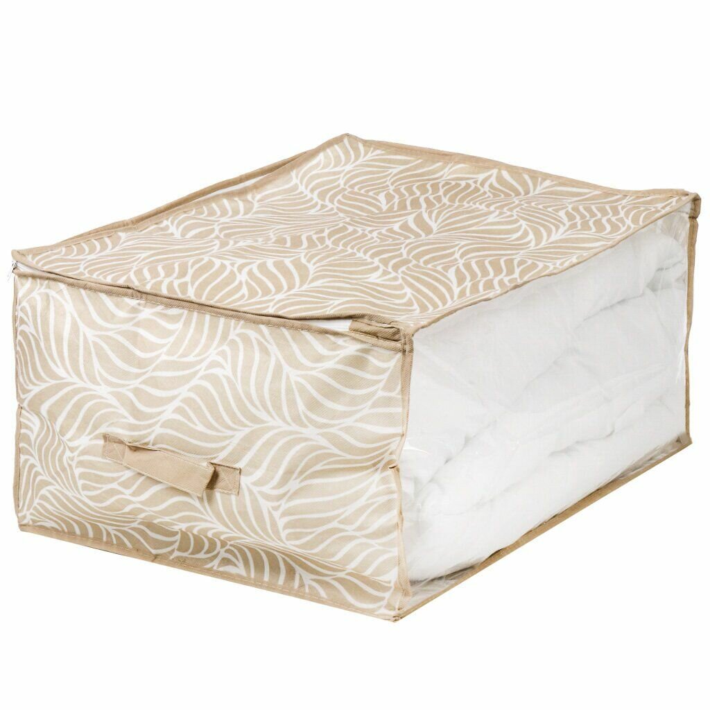 Кофр для хранения с крышкой складной 60х45х30 см с молнией с ручкой бежевый Листья UC-215