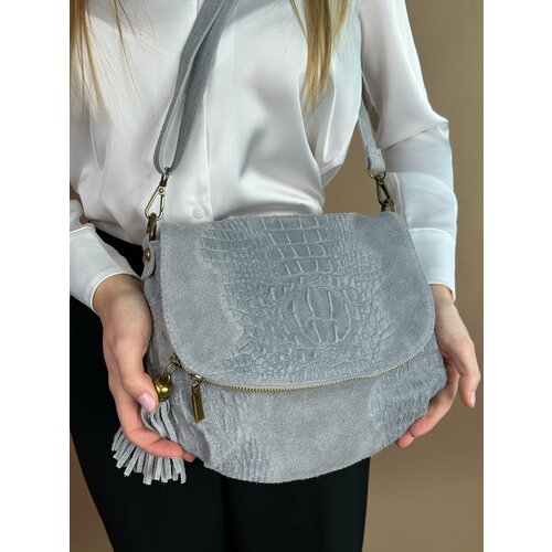 фото Сумка кросс-боди sefaro, фактура под рептилию, серый