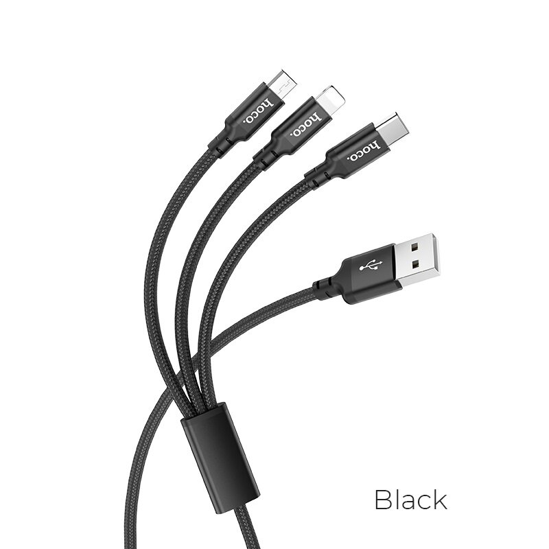 Кабель Hoco X14 3 в 1 Micro USB / Lightning / Type-C черный