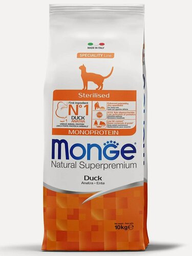 Изображение товара Monge Cat Monoprotein Sterilised корм для стерилизованных кошек (с уткой) 10 кг