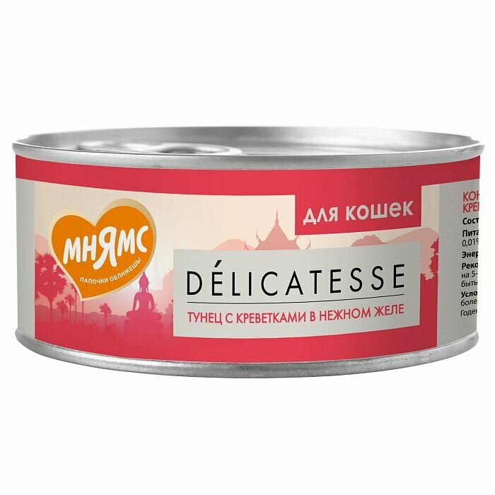 фото Влажный дополнительный корм Мнямс для кошек Тунец с креветками в нежном желе 70 г, 6шт