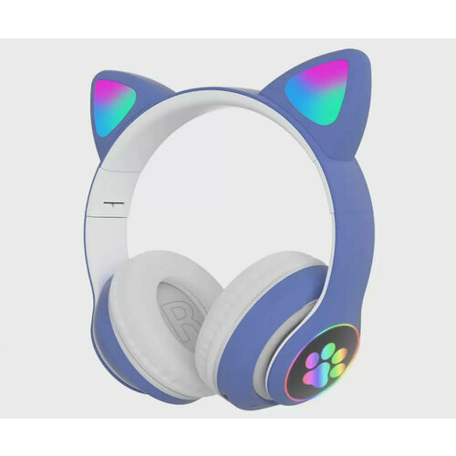 Беспроводные Детские Наушники со Светящимися Ушками bluetooth mp3 Cat Ear Синие light up cat ear headband glittering cat ear hairband glowing cat ears hair accessories for women christmas party favor