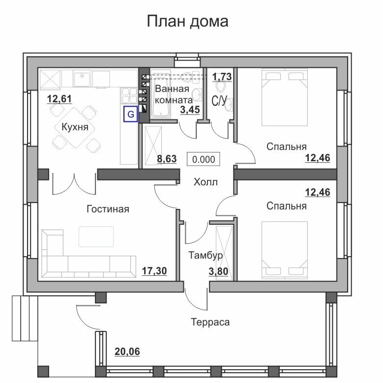 Проект одноэтажного дома с остекленной верандой - фотография № 2