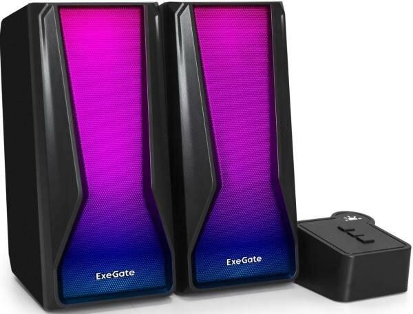 Акустическая система 2.0 ExeGate Accord 230 (питание USB, Bluetooth, 2х3Вт (6Вт RMS), 60-20000Гц, цвет черный, RGB подсветка, Color Box)