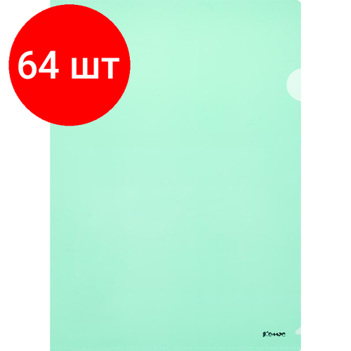 Комплект 64 штук, Папка уголок Комус А4 180мкм (зеленый) папка уголок inформат а4 180мкм пластик зеленый