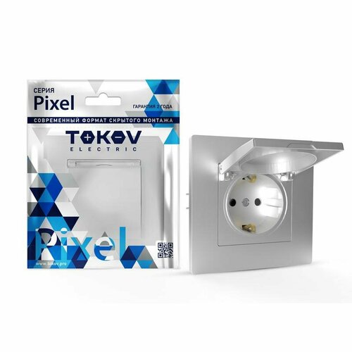 Розетка 1-м tokov pixel 16А ip20 с заземлением защитной шторки с крышкой алюминиевый 687₽
