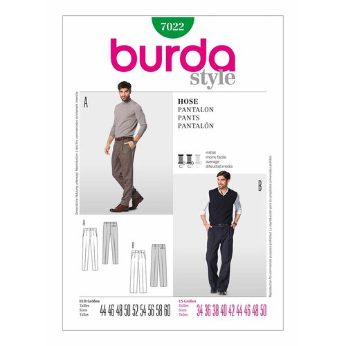 Выкройка BURDA №7022 Мужские брюки выкройка burda 7306 мужские брюки