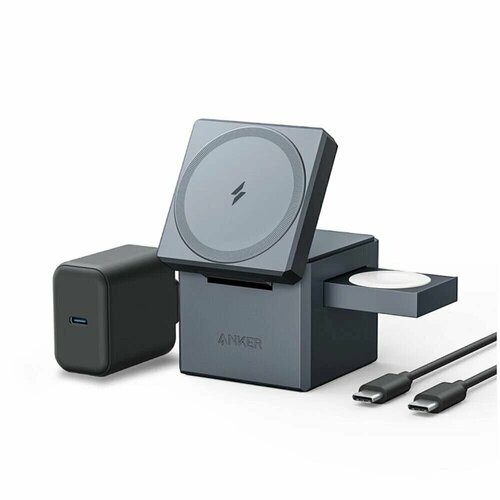 Беспроводная зарядная панель Anker 3-IN-1 Cube MagSafe Y1811 3 в 1 Для IPhone, Apple Watch, Airpods, 15W Black черный