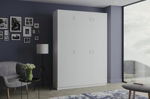 Изображение товара Шкаф распашной МебельЛэнд24 Лайт-3 с антресолью Белый 140x70x250 для одежды трехдверный