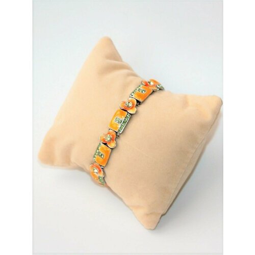Браслет, стекло, оранжевый, серебристый