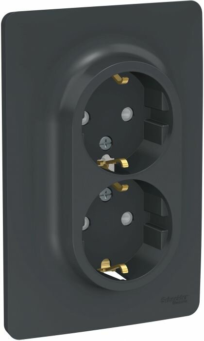 Розетка двойная со шторками с заземлением винтовой зажим антрацит UNICA NEW NU206754