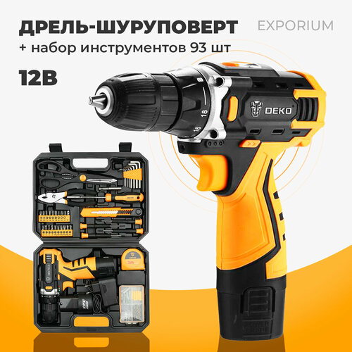 Аккумуляторная дрель-шуруповерт DEKO Banger 12V Li-Ion набор инструмента 93 предмета 2х15 Ач зу 799900₽