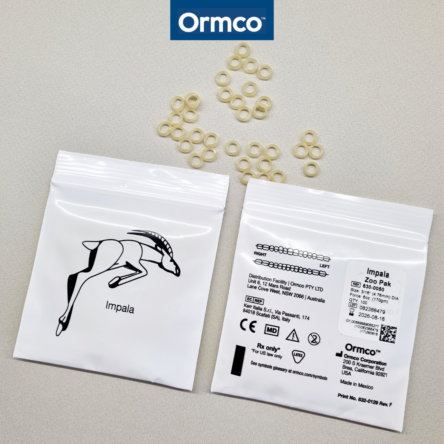 Резинки для брекетов /Тяги для брекетов / Эластики Ormco - Антилопа / Impala 6 Oz (3/16") -уп 100 шт + Захват в подарок