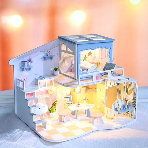фото Румбокс know me уютная детская двухэтажная комната с качелей, конструктор с подсветкой, 150 деталей - kmyu-2701