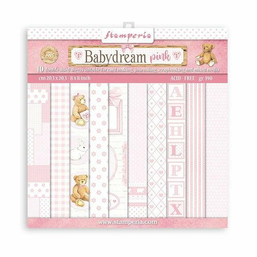 Набор бумаги для скрапбукинга BabyDream Pink, 10 листов, 20,3 х 20,3 см, 190 г/м / Stamperia, SBBS58