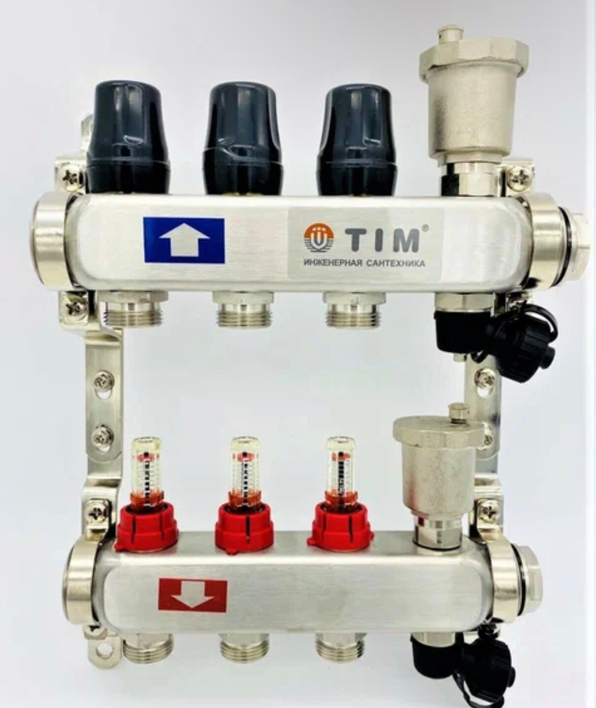 Коллектор TIM на 3 выхода из нержавеющей стали с расходомерами