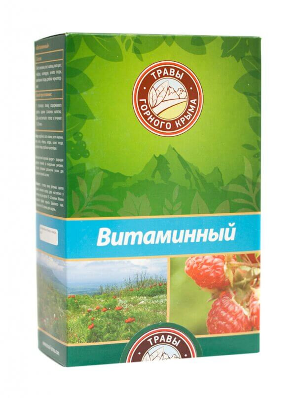 Травы Горного Крыма Чайный напиток "Витаминный" (лист ежевики, лист малины, липа цвет, чабрец, календула, кизил плоды, шиповник плоды, рябина черноплодная), 100 г