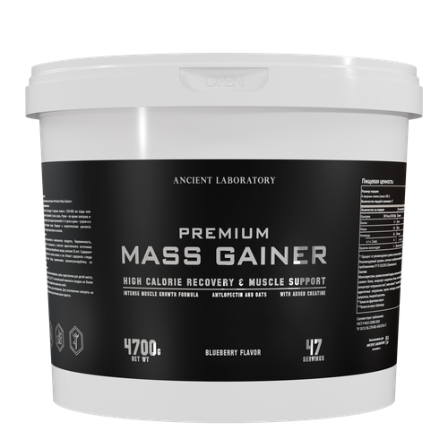 Гейнер для набора мышечной массы, Premium Mass Gainer 4700 гр белково-углеводный, Ancient Laboratory, Черника