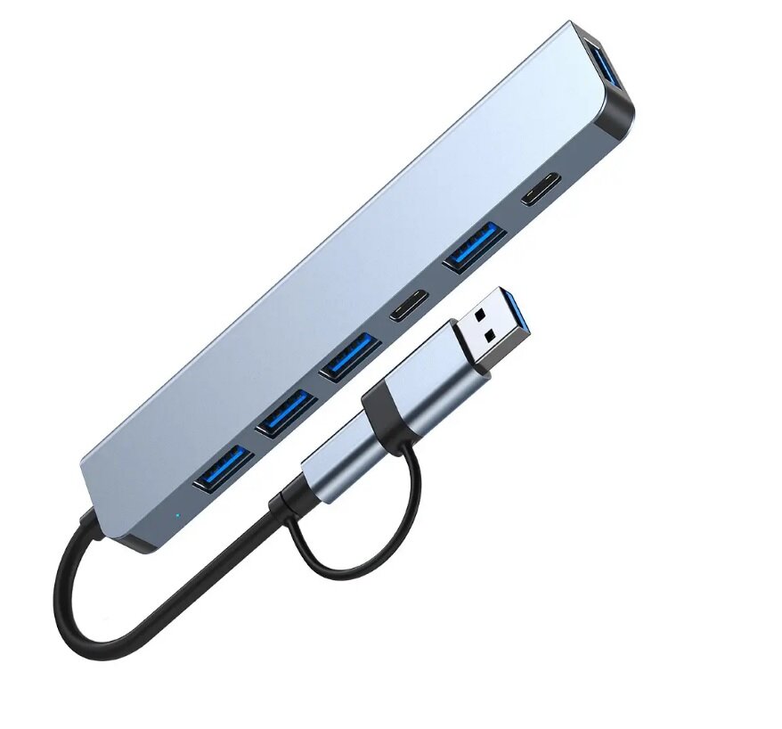 Хаб/концентратор 7 в 1 Type-C/USB 3.0 to 5x USB 2.0&3.0 / 1x Type-c(USB-C) / 1x Power(питание), с индикатором LED