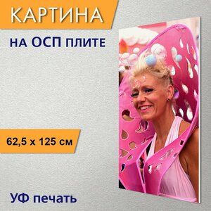 Вертикальная картина на ОСП "Белый, женщина, розовый" 62x125 см. для интерьериа