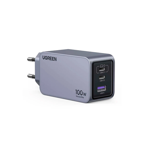 Сетевое зарядное устройство Ugreen X757 USB A + 2 USB C Nexode Pro 100W GaN Tech Fast Charger с кабелем Type-C 1.5м (25874), серый зарядное устройство ugreen usb a 2xusb c 65w gan tech 10335