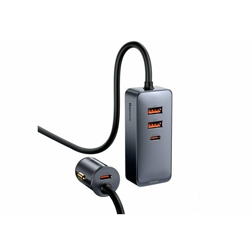 Автомобильная зарядка Baseus Share Together QC3.0, с удлинителем 1.5м, 120W 2USB+2 Type-C, серый автомобильное зарядное устройство 30w с разветвителем baseus 1 for 2 c00455300121 00 черное