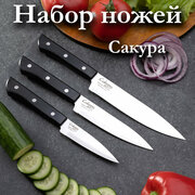 Премиальный набор кухонных ножей "Сакура" черный