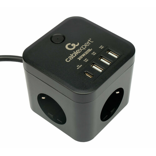 Сетевой фильтр Gembird Cablexpert Cube 3 Sockets 1xType-C PD 3xUSB 1.5m Black CUBE-3-CU3-B-1.5