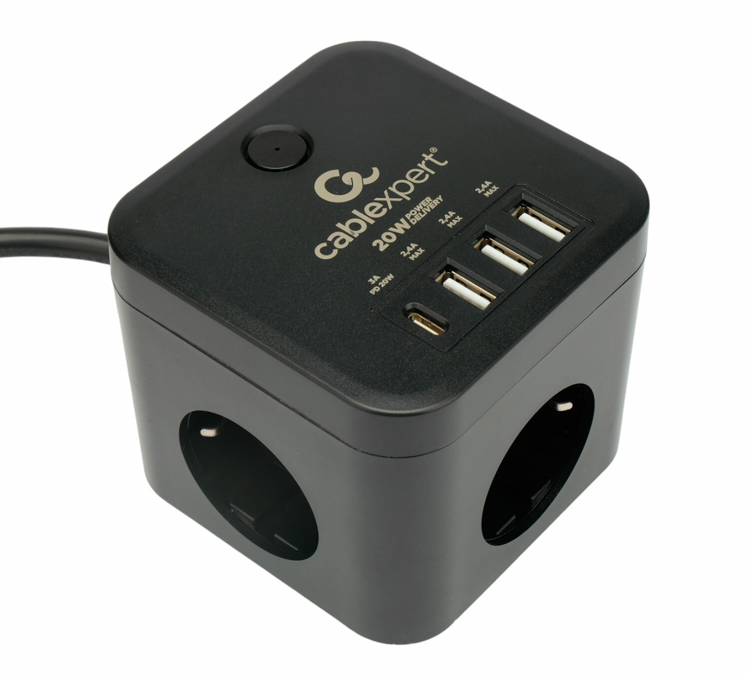 Сетевой фильтр Gembird Cablexpert Cube 3 Sockets 1xType-C PD 3xUSB 1.5m Black CUBE-3-CU3-B-1.5