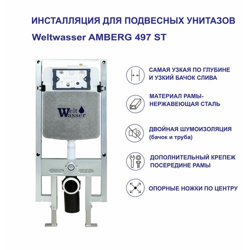Узкая инсталляция для подвесного унитаза Weltwasser AMBERG 497 ST без кнопки