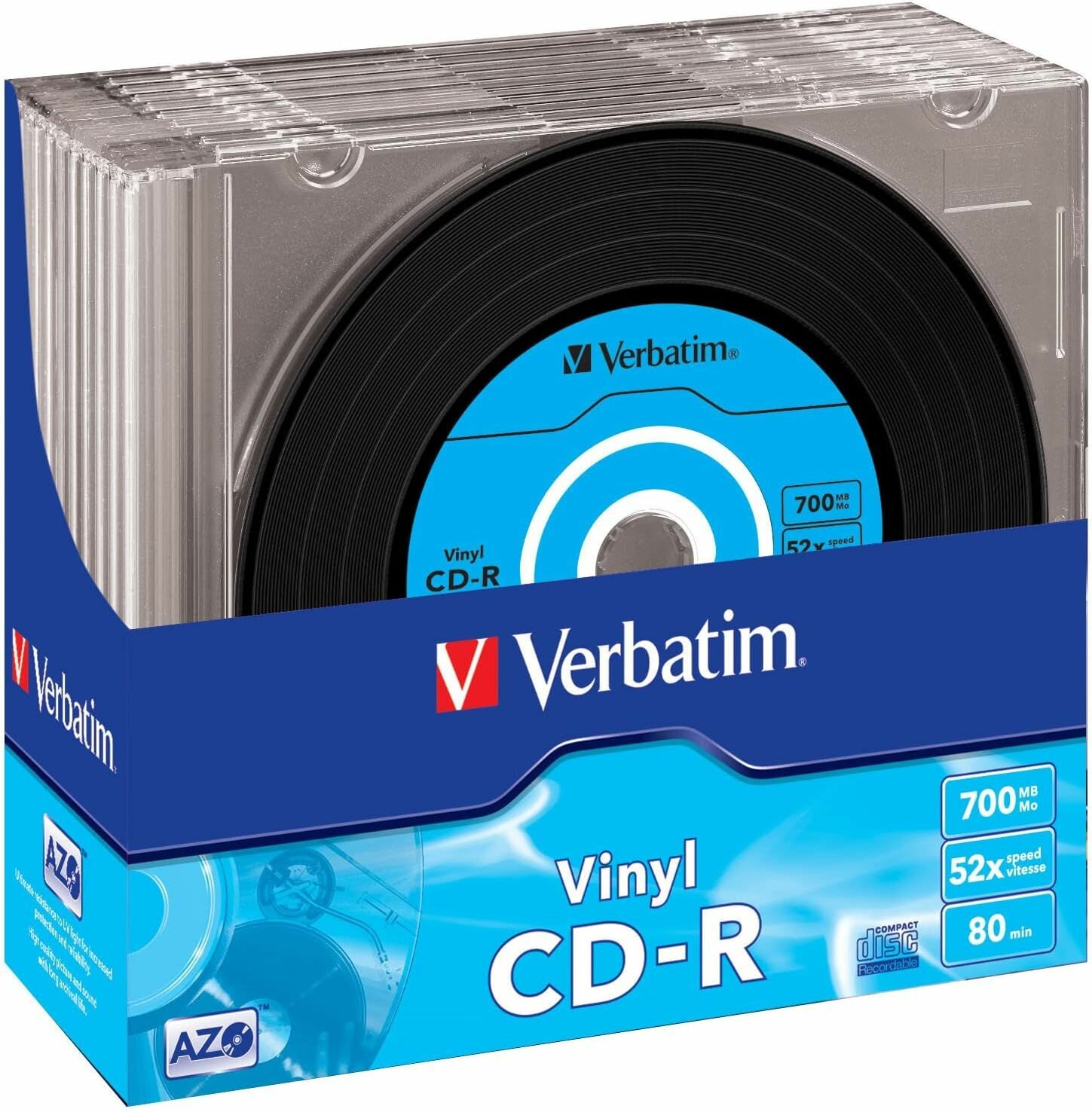 Диски CD-R Verbatim 43426 700MB AZO Data Vinyl Slim Box 10шт