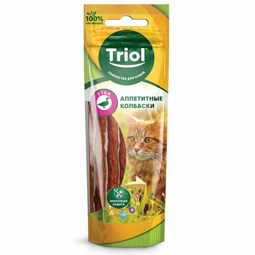 Лакомство Triol Аппетитные Колбаски из утки для кошек, 40г triol™ аппетитные колбаски из ягненка для собак 40г