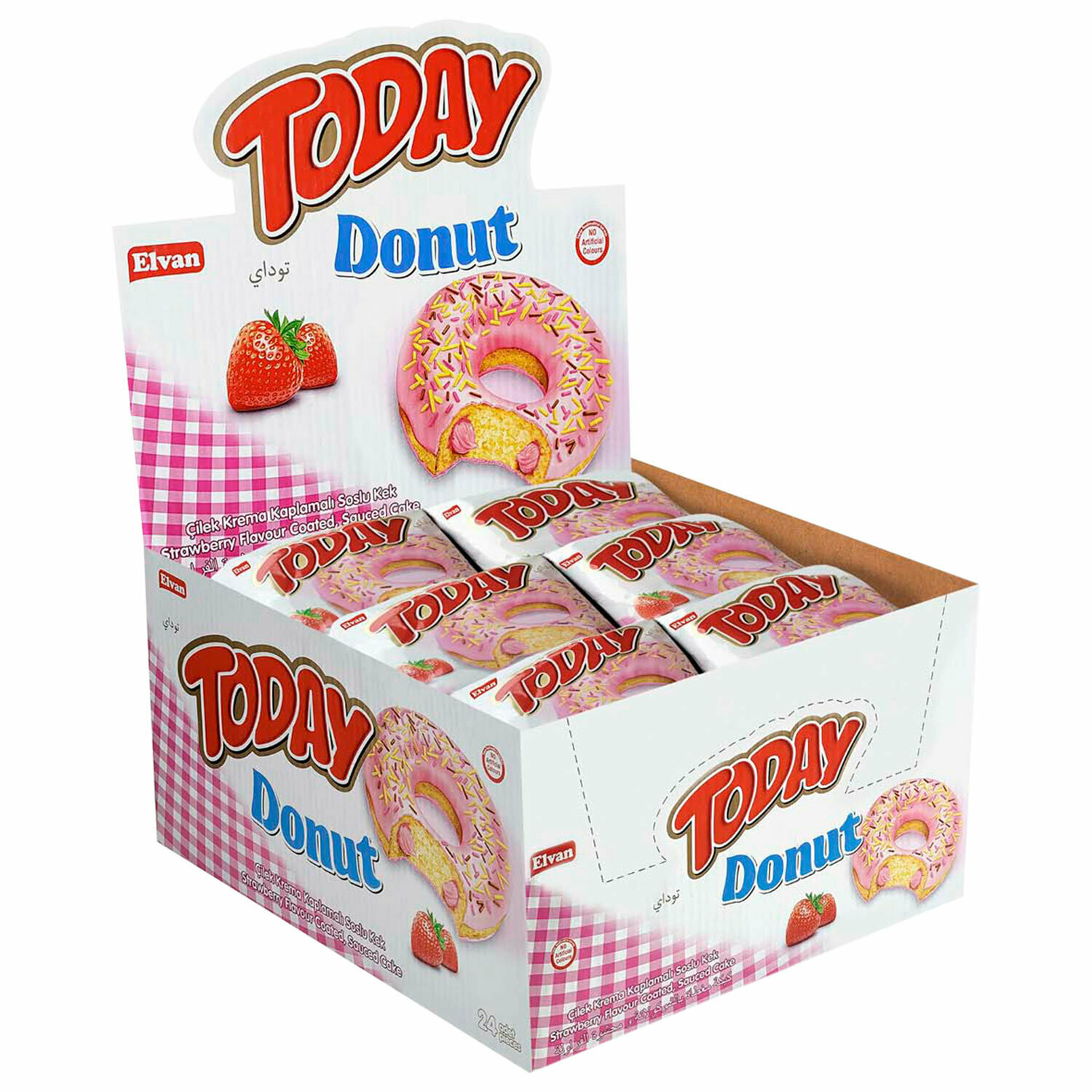 Кекс TODAY "Donut", со вкусом клубники, турция, 24 штуки по 40 г в шоу-боксе, 1367