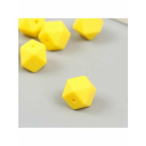 Бусина силикон Многогранник ярко-желтая d-1,4 см