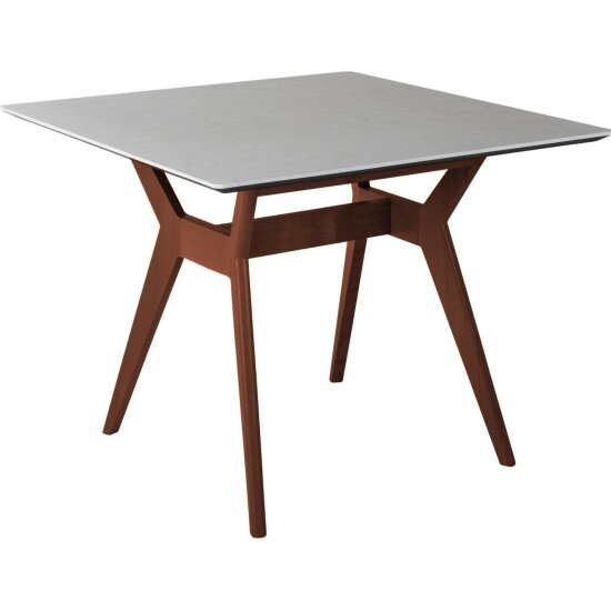 фото Стол обеденный R-HOME Нарвик 860*860 мрамор Бьянко Темный орех