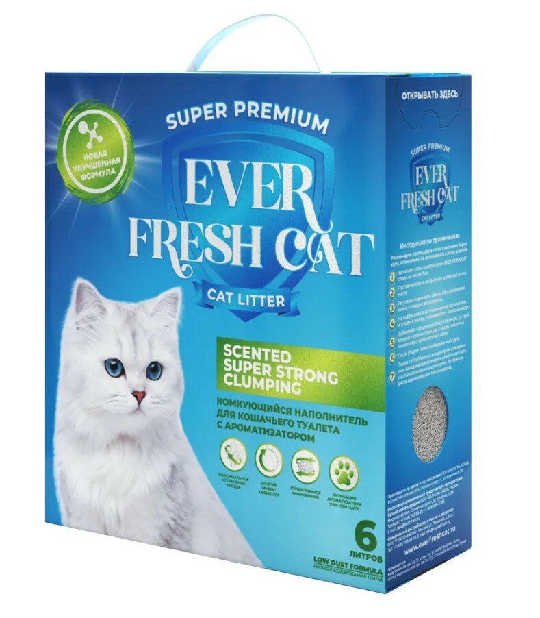 фото Наполнитель для кошачьего туалета комкующийся Ever Fresh Cat с ароматизатором бентонитовый, 6 л SuperPremium