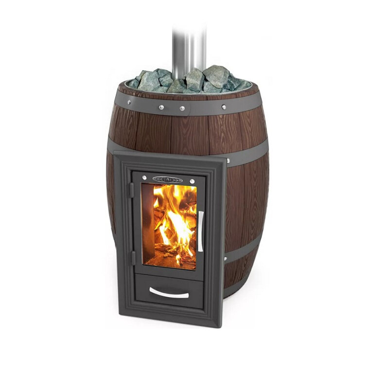 фото Печь для бани Термофор Вариата Inox Витра Баррель палисандр на дровах d115