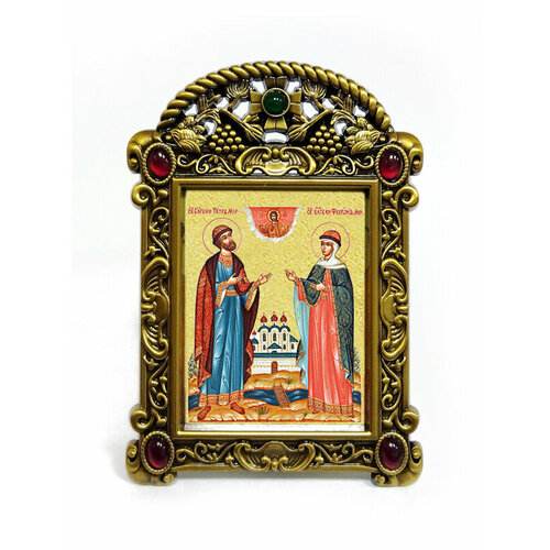 Икона "Святые Петр и Феврония" в рамке-киоте "VISANTI", размер 9,5х6,7см.