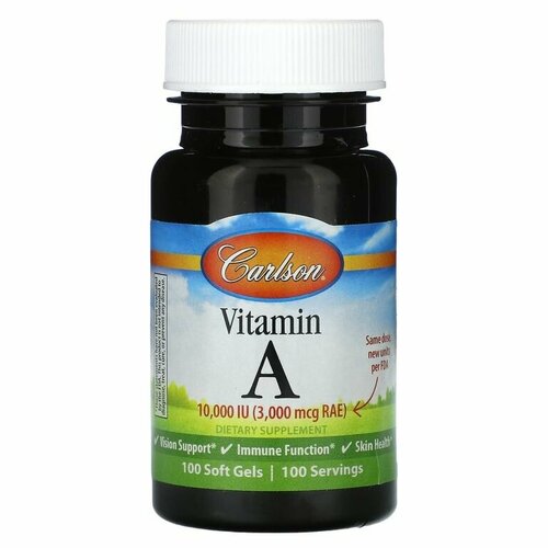 Carlson Labs, Витамин A, 10 000 МЕ, 100 мягких таблеток now foods витамин a 10 000 ме 100 мягких таблеток