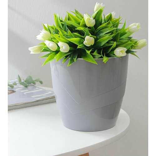Кашпо для цветов со вставкой Грация, 2 л, цвет серый