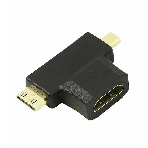 Переходник HDMI-MiniHDMI-MicroHDMI черный переходник прямой с разворотом hdmi f на minihdmi m hdmi f на minihdmi m