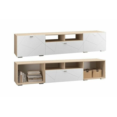 Тумба под ТВ MLK Скайлайн с 1 ящ и 2 дв Дуб сономаБелый 13421₽