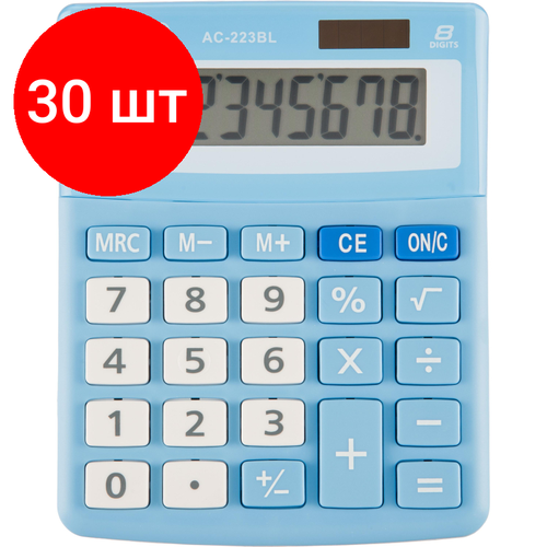 Комплект 30 штук, Калькулятор настольный Attache, AС-223BL,8р, двойное питание, голубой