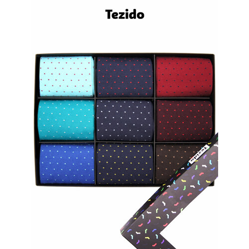 Носки Tezido, 9 пар, размер 41-46, коричневый, красный, синий, голубой носки и следки tezido подарочный набор классических носков