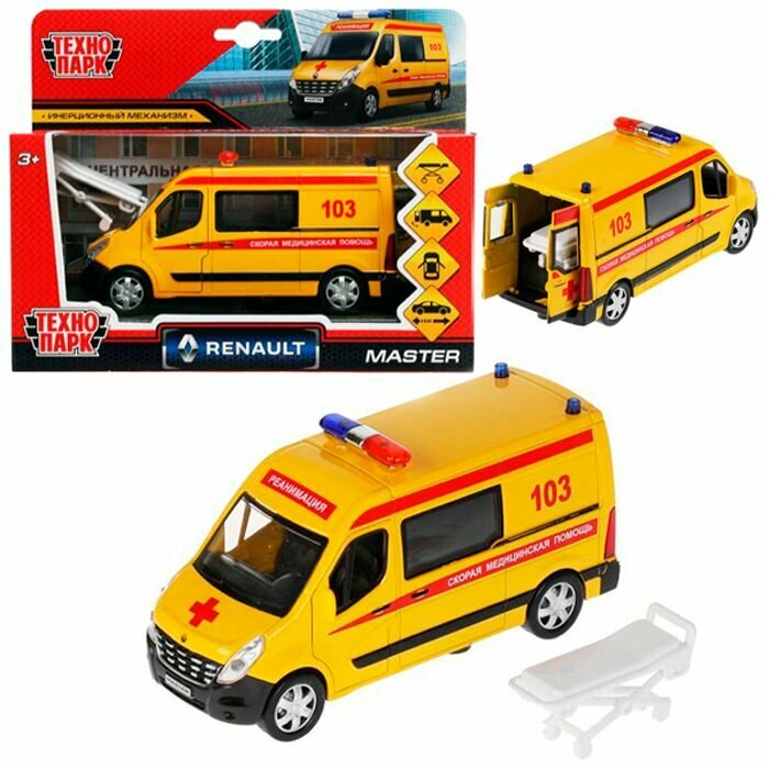 Машина металл RENAULT MASTER реанимация 14 см, Технопарк MASTER-14AMB-STRYE