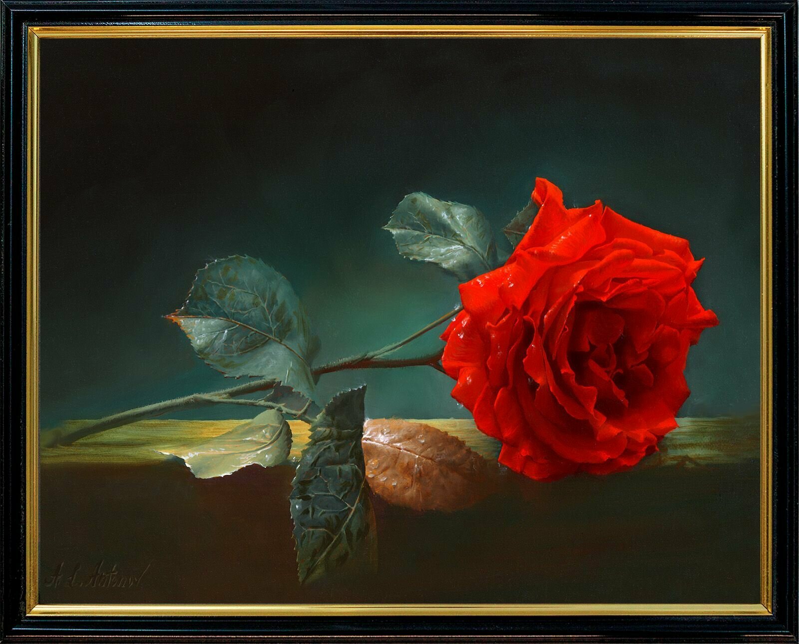Картина "Одинокий цветок ", 35х25 см, художник - Антонов А, оформлена в багет. Арт. АА5-35х25